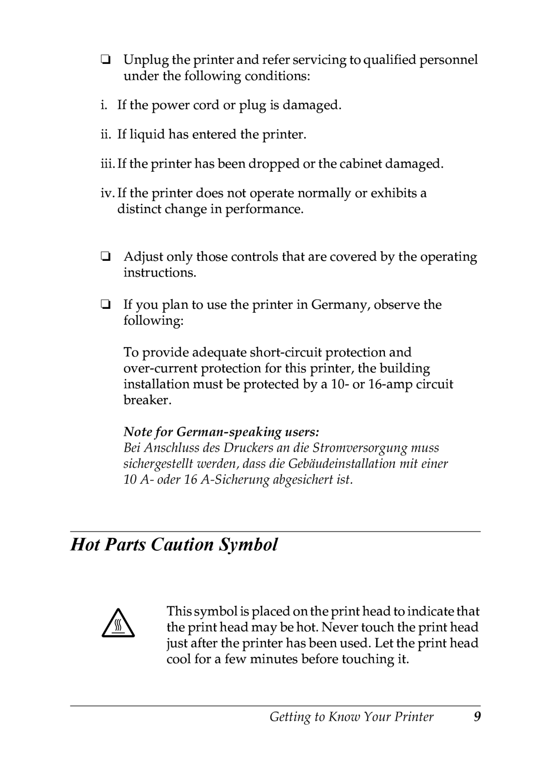 Epson LQ-300+ manual Hot Parts Caution Symbol 