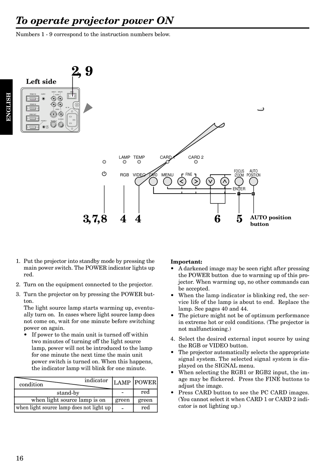 Epson LVP-X200A user manual To operate projector power on, Left side, Button, Lamp Power 