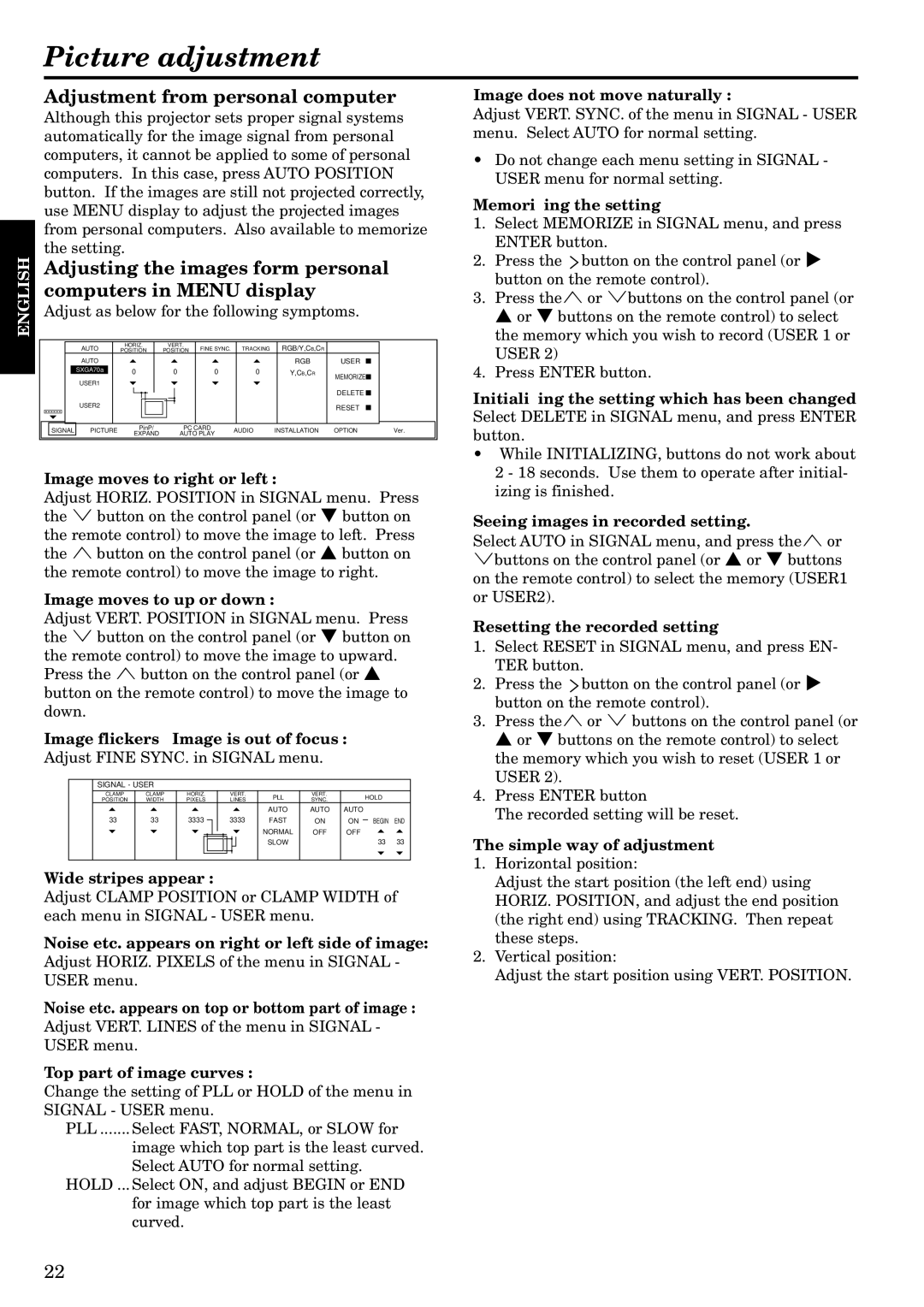 Epson LVP-X200A user manual Picture adjustment, Adjustment from personal computer, Adjusting the images form personal 