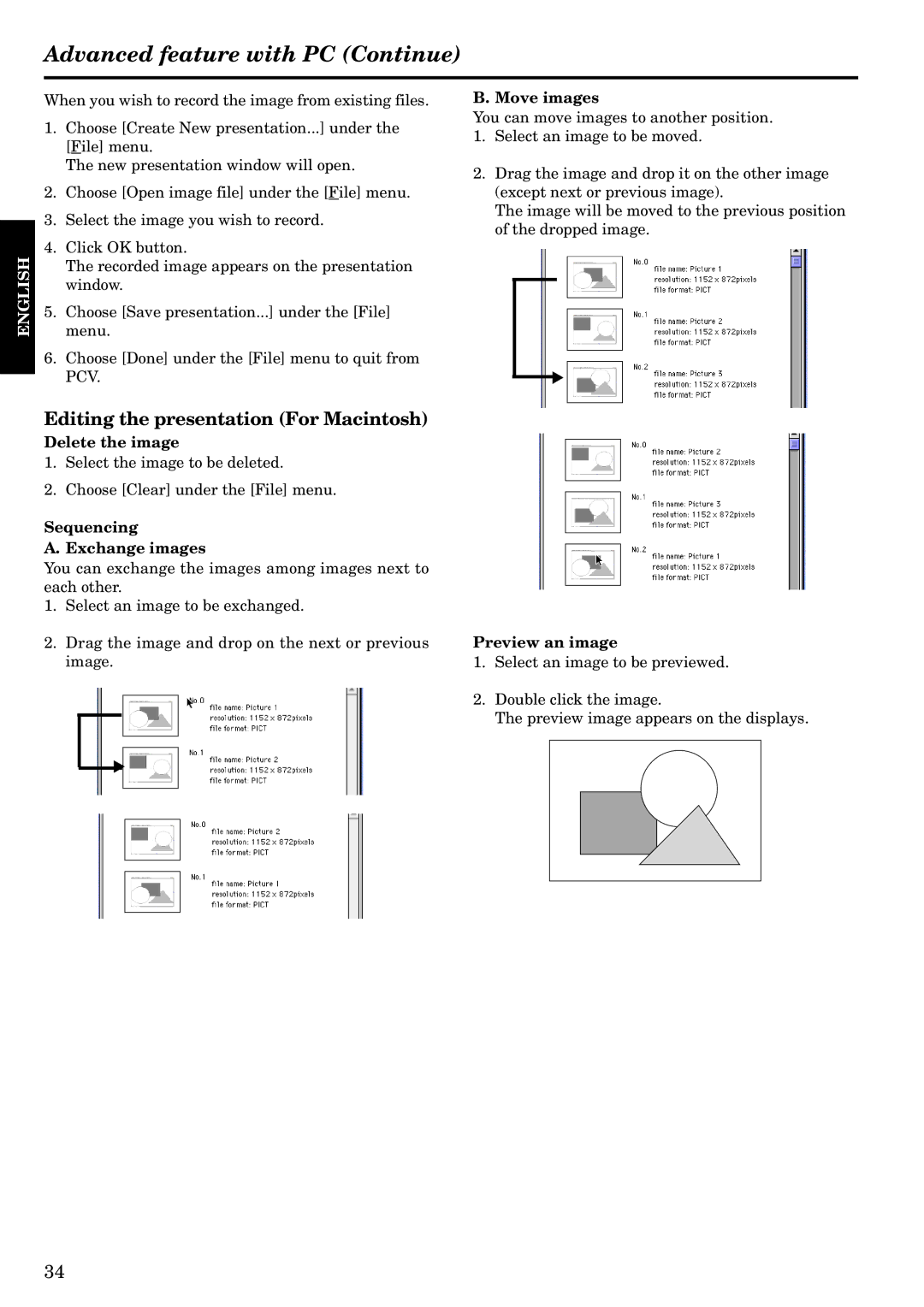 Epson LVP-X200A user manual Editing the presentation For Macintosh, Pcv, Sequencing Exchange images 