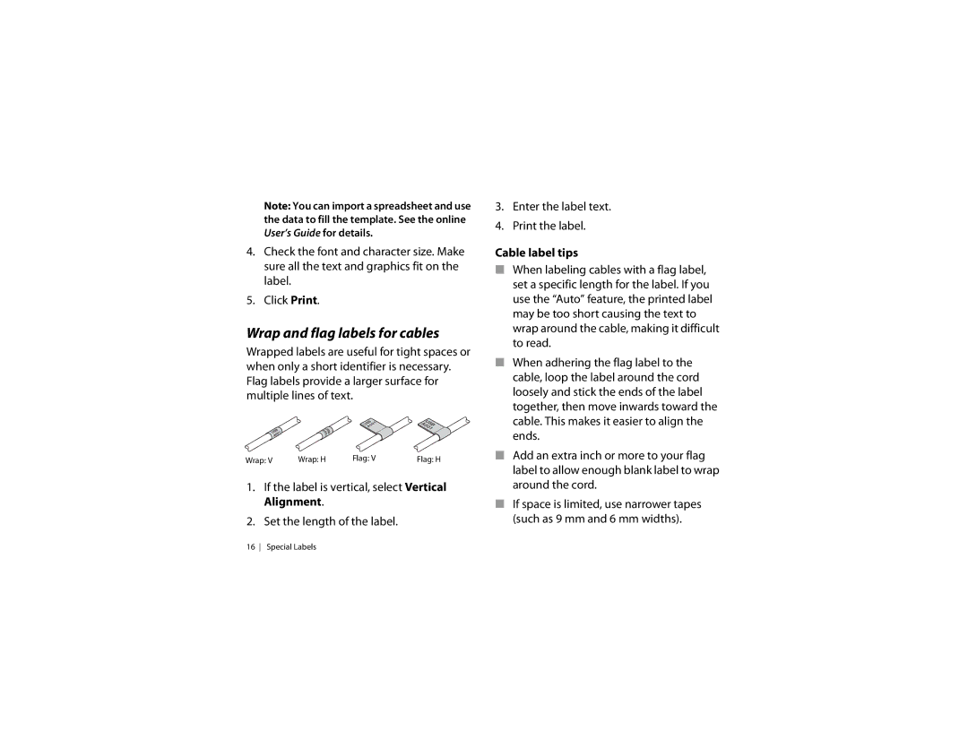 Epson LW-600P quick start Wrap and flag labels for cables, Cable label tips 