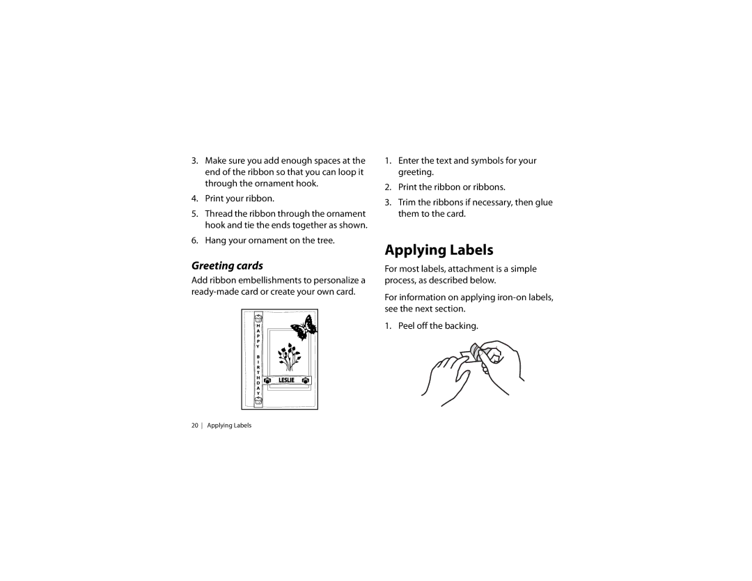 Epson LW-600P quick start Applying Labels, Greeting cards 