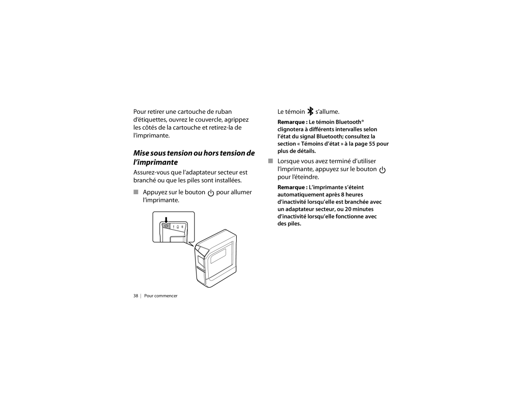 Epson LW-600P quick start Mise sous tension ou hors tension de l’imprimante 