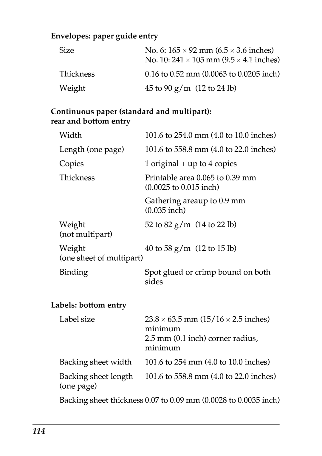 Epson LX-1170 manual 114, Envelopes paper guide entry 