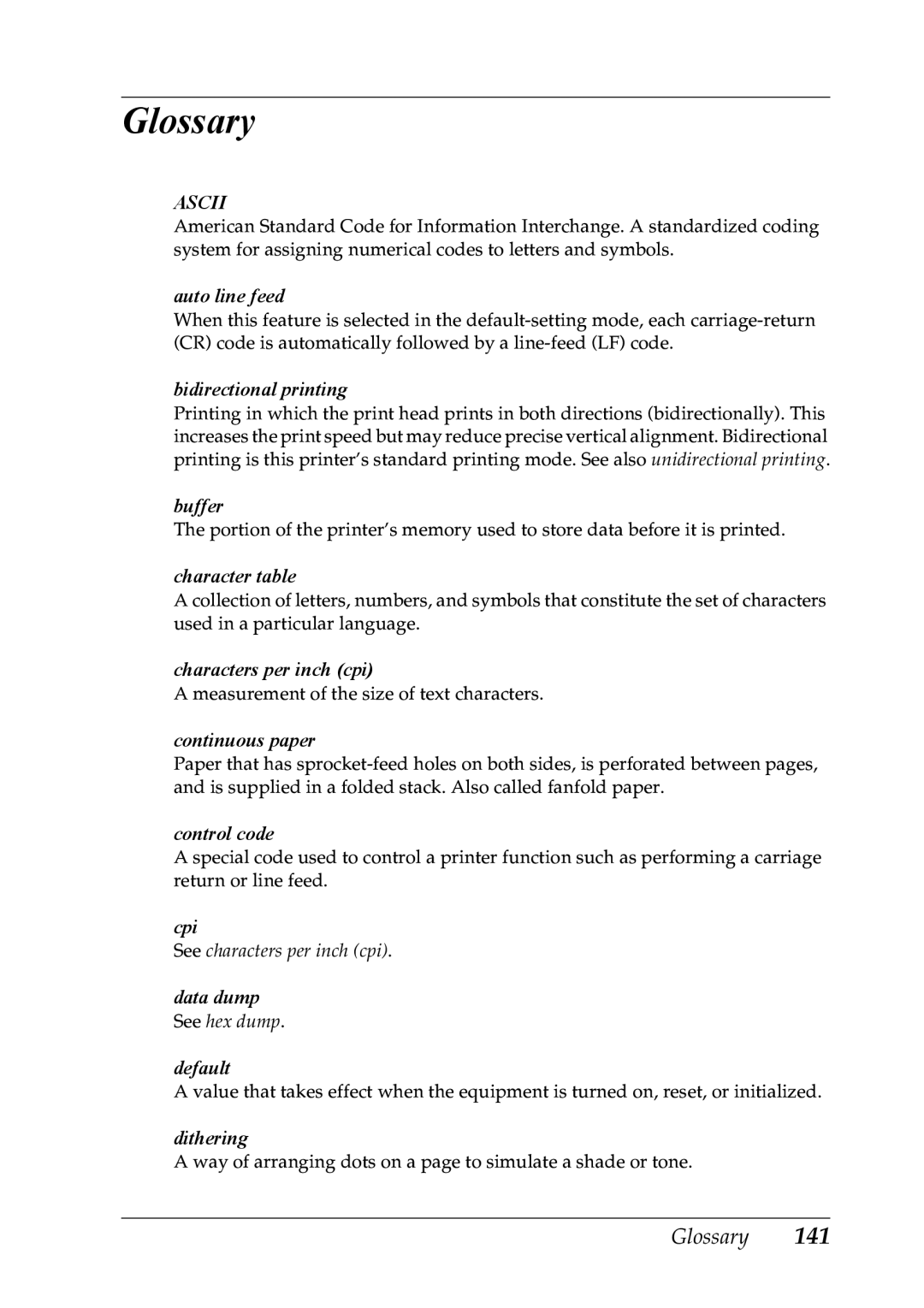 Epson LX-1170 manual Glossary 