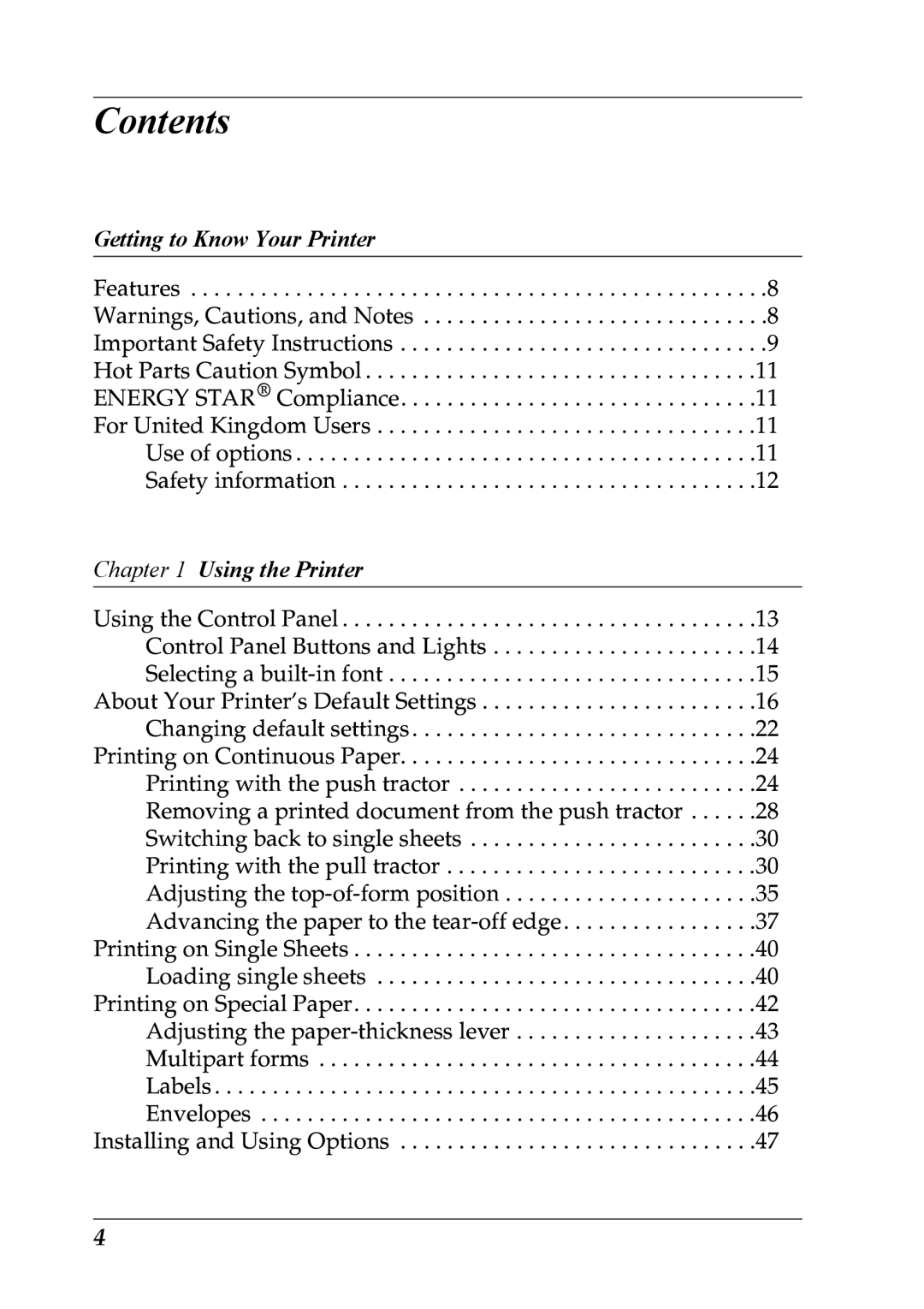 Epson LX-1170 manual Contents 