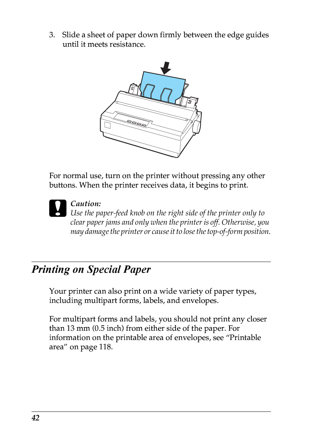 Epson LX-1170 manual Printing on Special Paper 