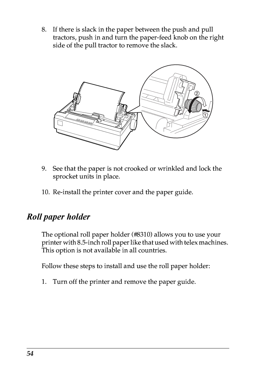 Epson LX-1170 manual Roll paper holder 