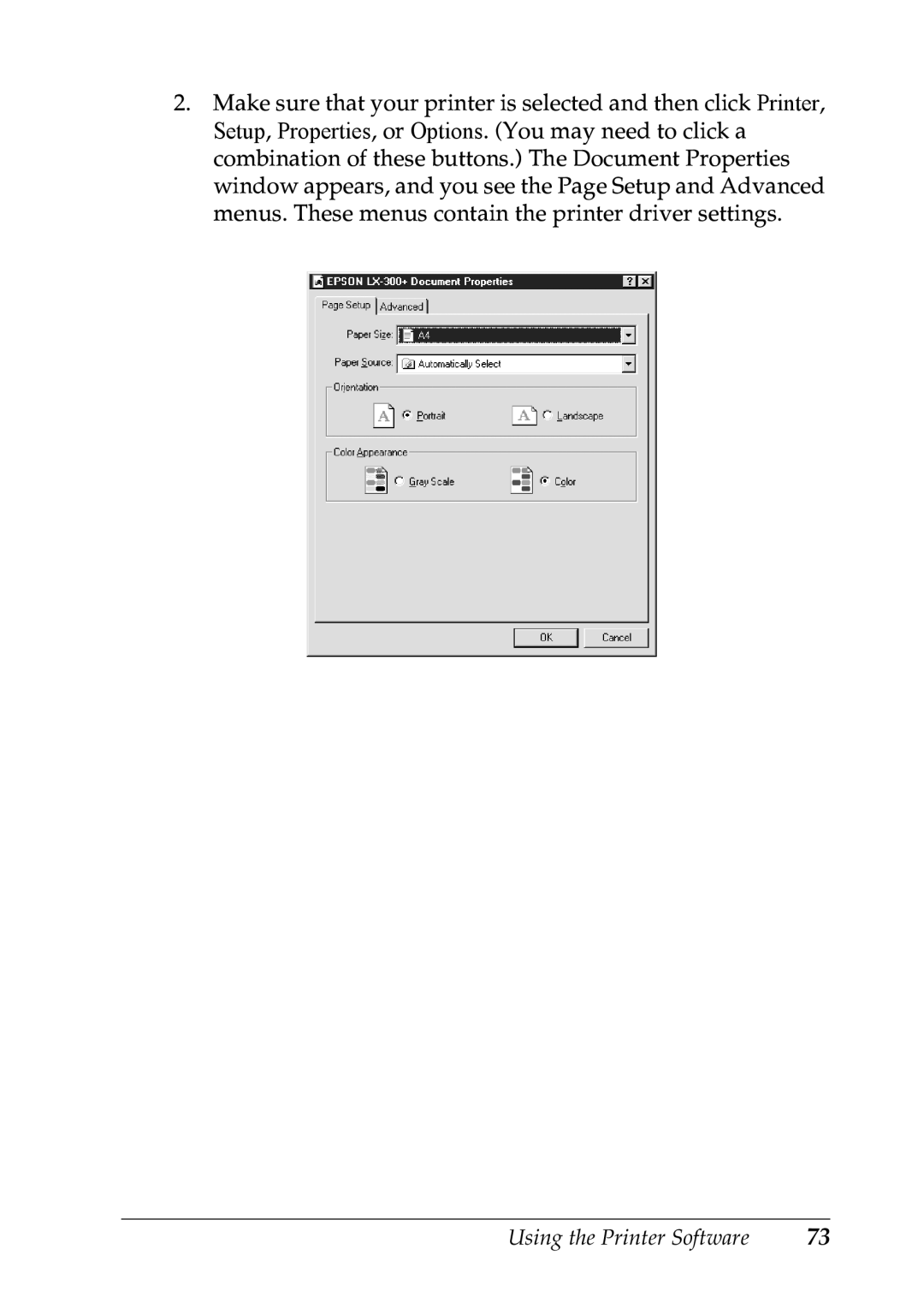 Epson LX-1170 manual Using the Printer Software 