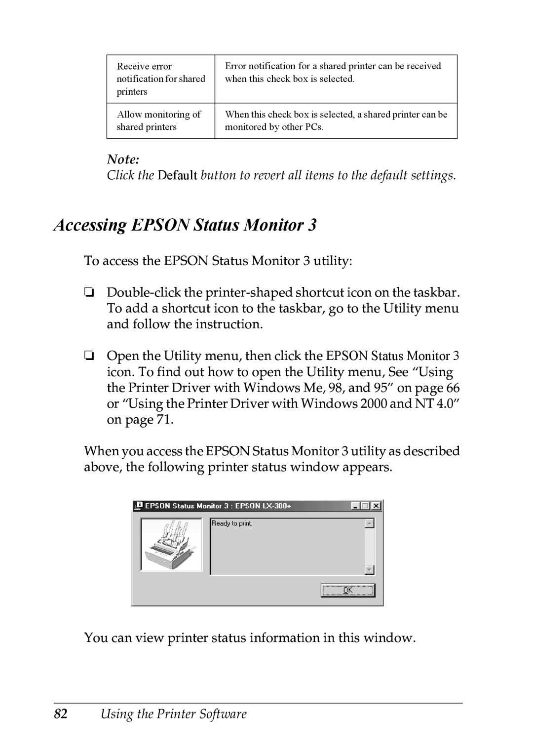 Epson LX-1170 manual Accessing Epson Status Monitor 