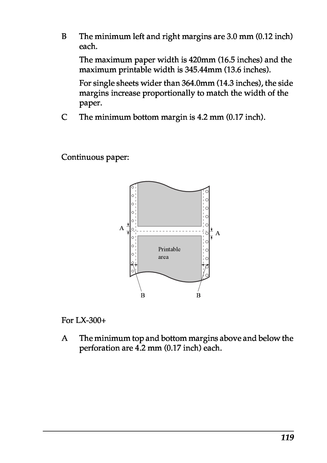 Epson LX-1170 manual A A Printable area BB 