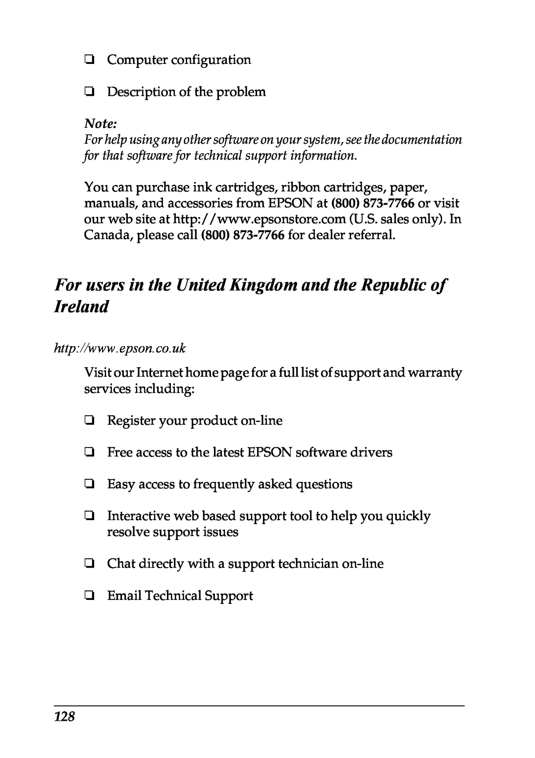 Epson LX-1170 manual For users in the United Kingdom and the Republic of Ireland 