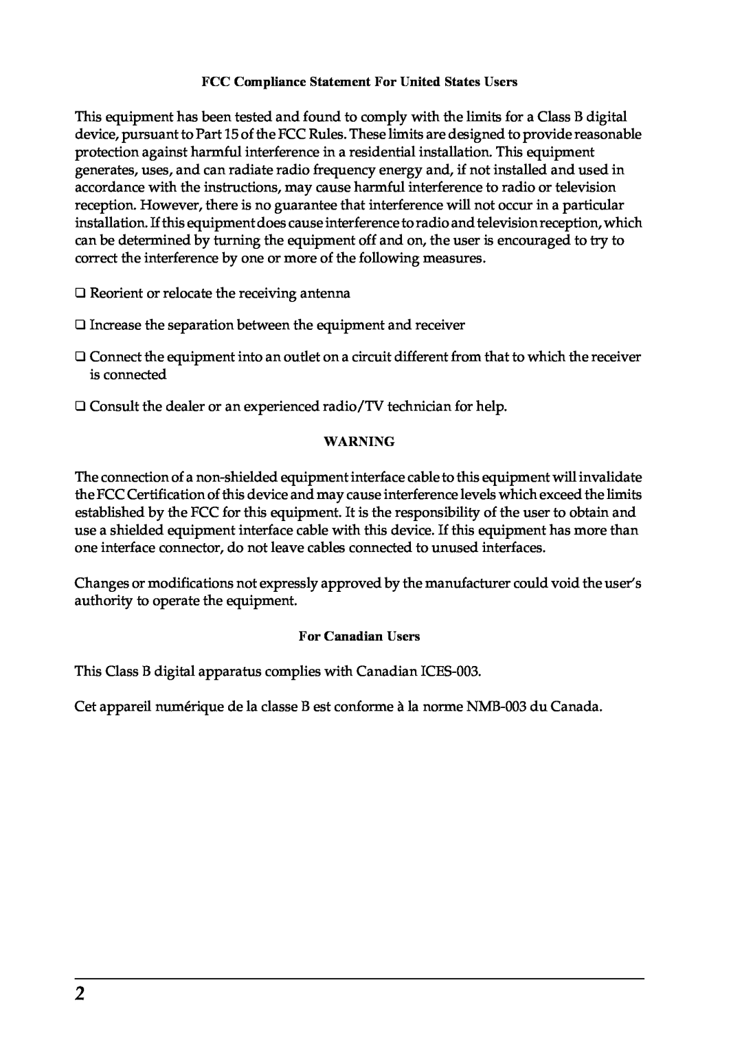 Epson LX-1170 manual FCC Compliance Statement For United States Users, For Canadian Users 