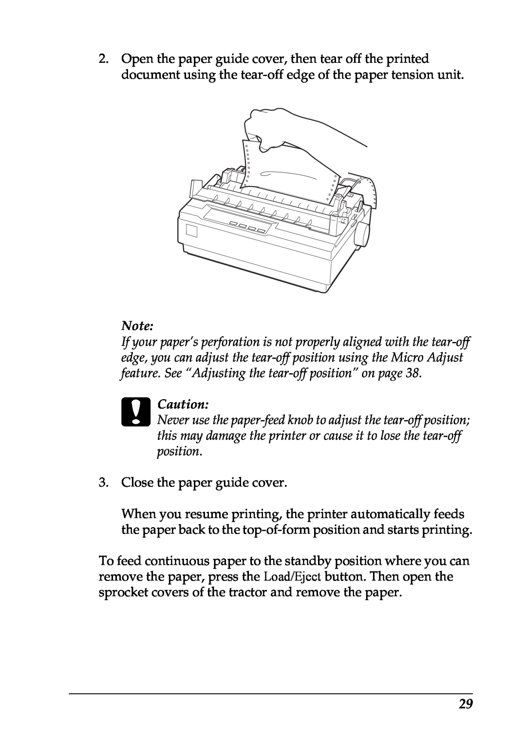 Epson LX-1170 manual c Caution, Close the paper guide cover 