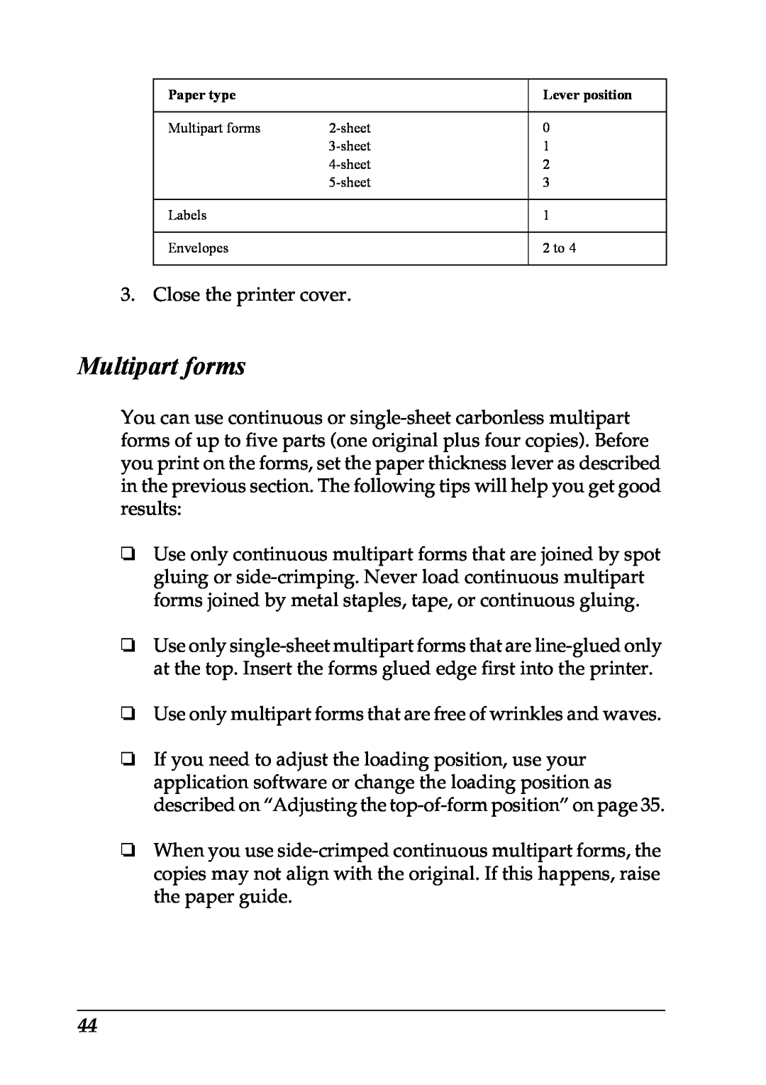 Epson LX-1170 manual Multipart forms 