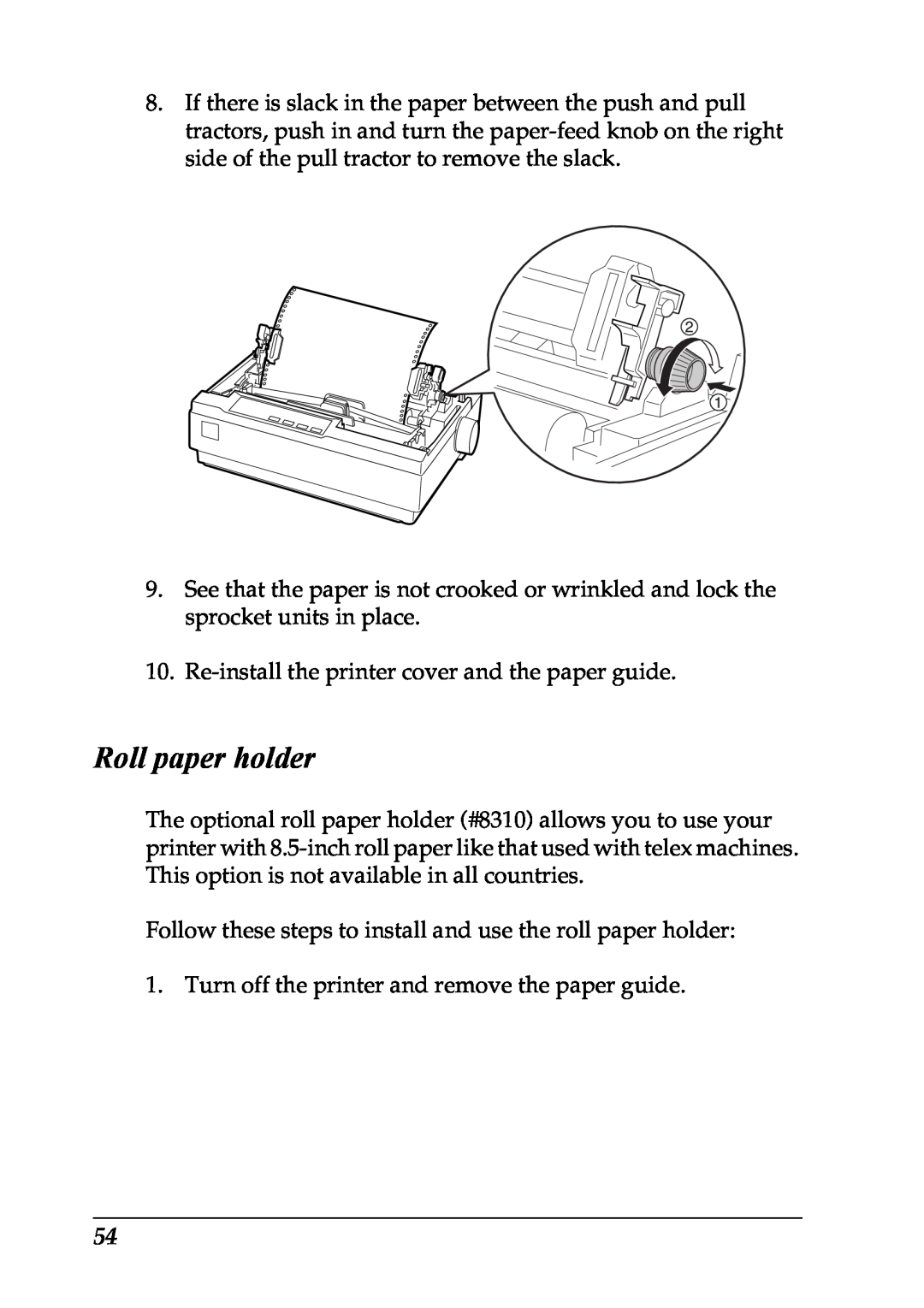 Epson LX-1170 manual Roll paper holder 