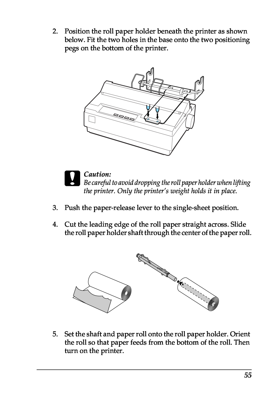 Epson LX-1170 manual c Caution, Push the paper-release lever to the single-sheet position 