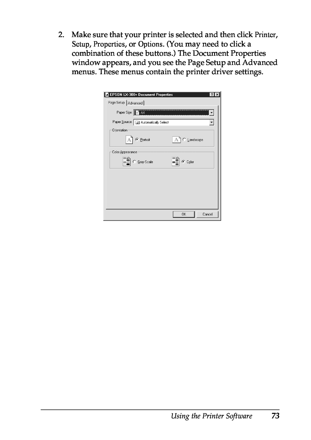 Epson LX-1170 manual Using the Printer Software 