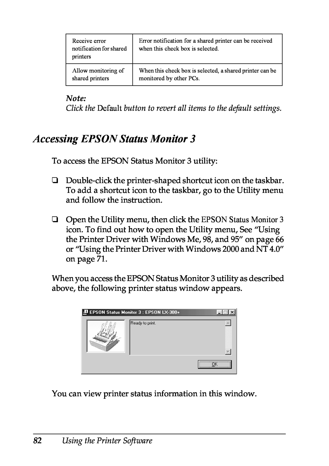 Epson LX-1170 manual Accessing EPSON Status Monitor 