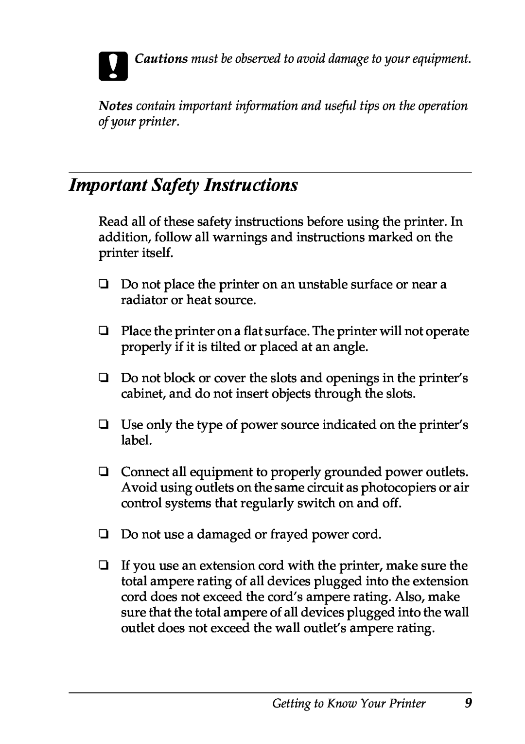 Epson LX-1170 manual Important Safety Instructions 