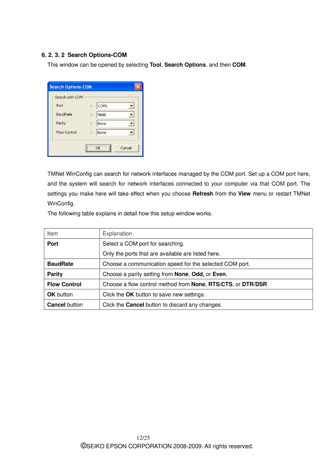 Epson M00001901 manual Search Options-COM 