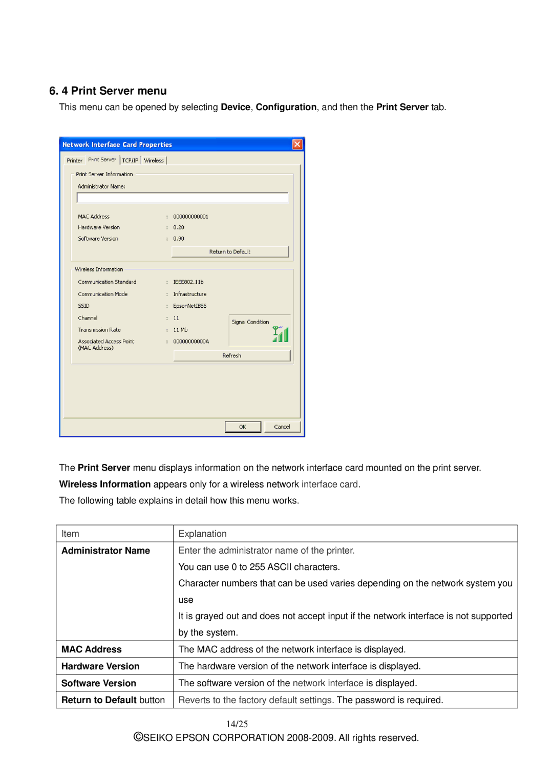 Epson M00001901 manual Print Server menu 