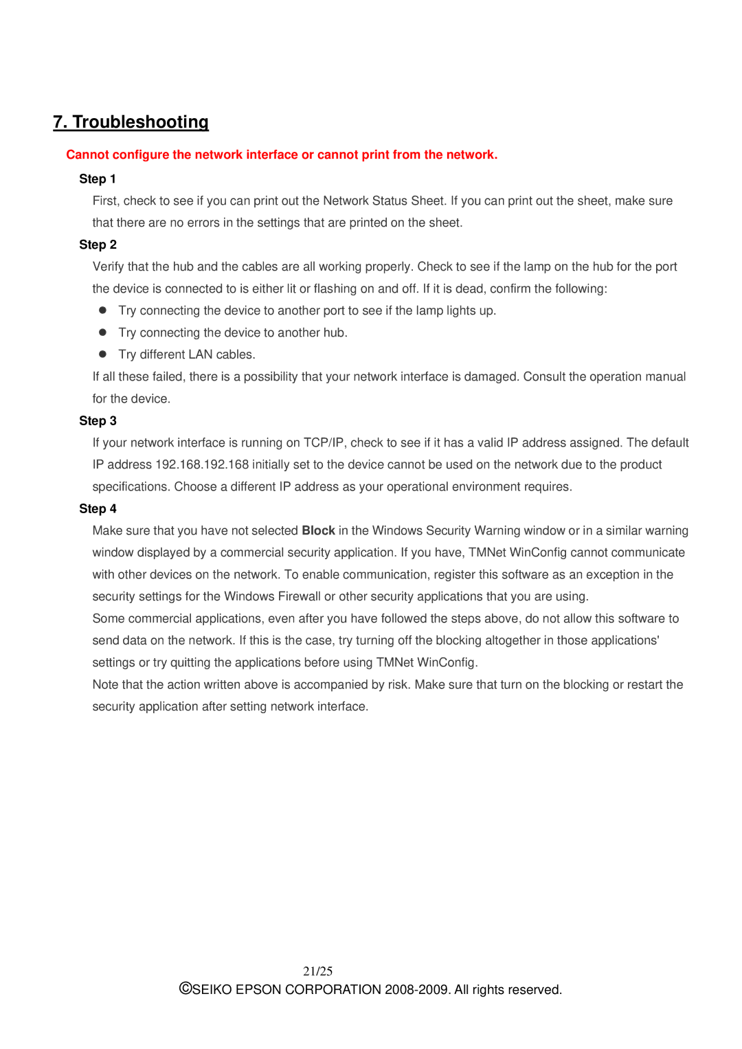 Epson M00001901 manual Troubleshooting 