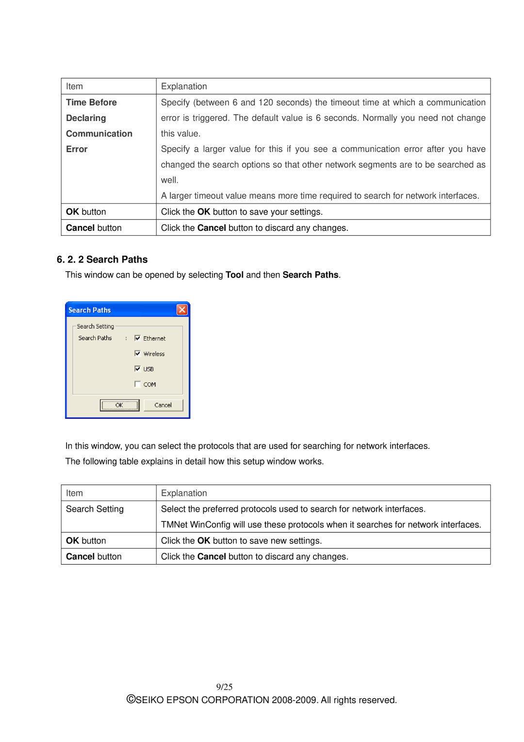 Epson M00001901 manual Search Paths, Time Before Declaring Communication Error 