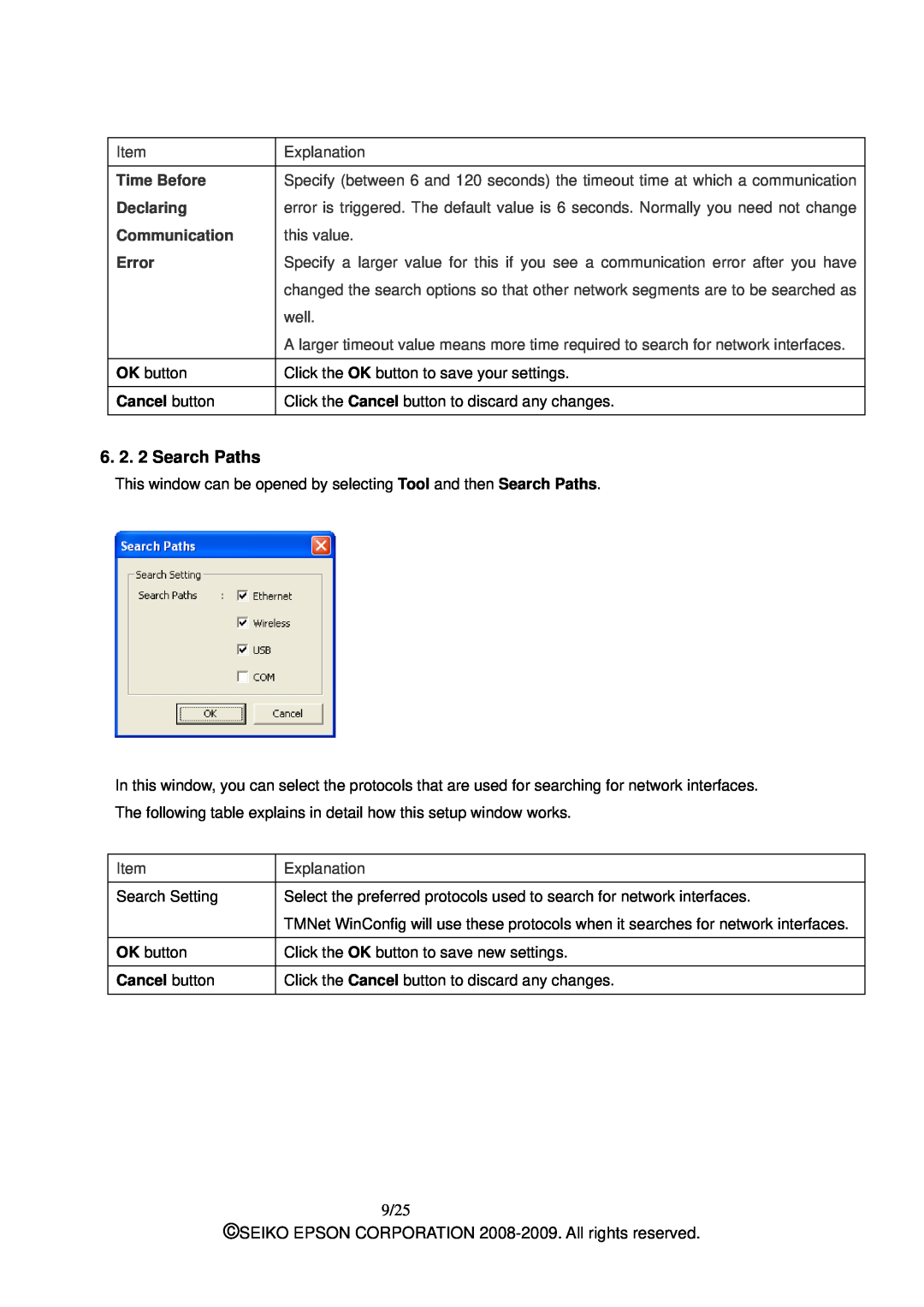 Epson M00001901 manual 6. 2. 2 Search Paths, 9/25, Cancel button 