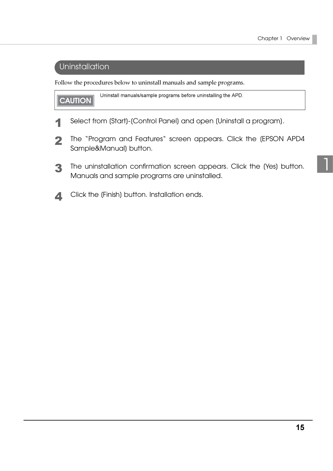 Epson M00002104 install manual Uninstallation 