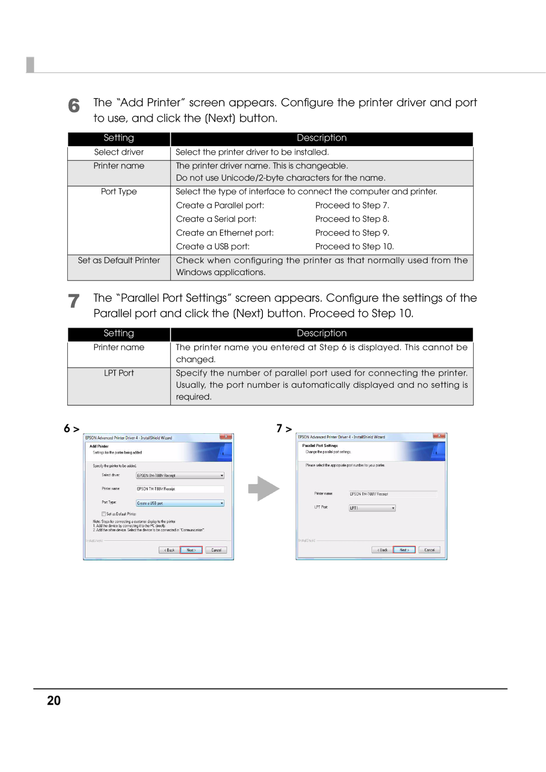 Epson M00002104 install manual Setting Description 