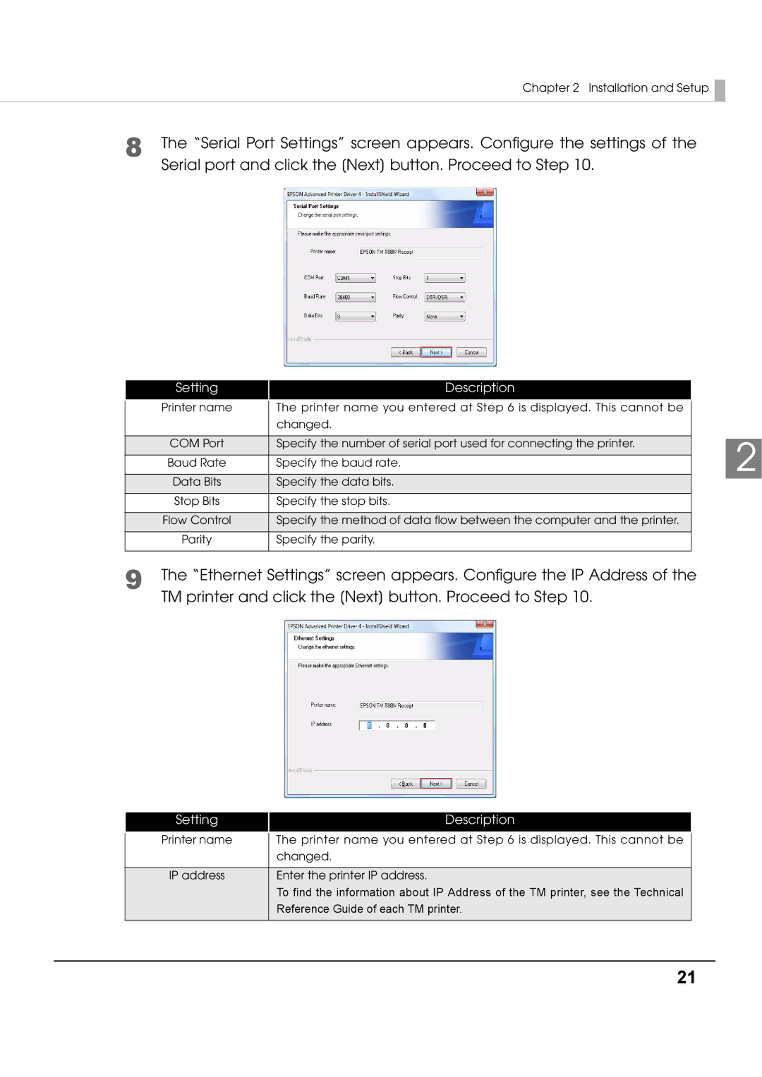 Epson M00002104 install manual Enter the printer IP address 