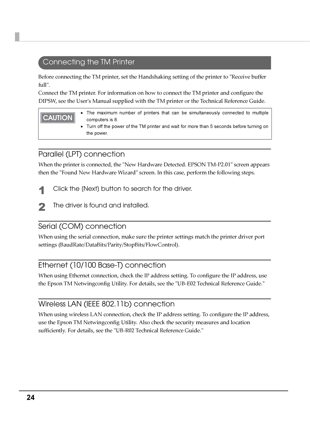 Epson M00002104 install manual Connecting the TM Printer, Parallel LPT connection, Serial COM connection 