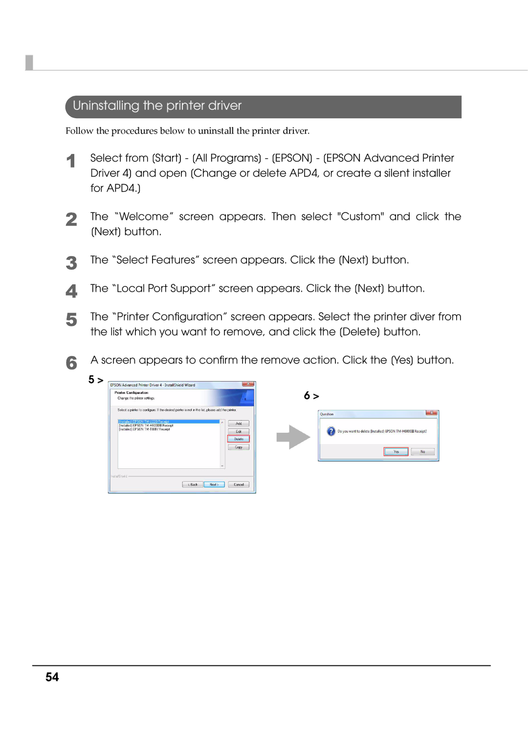 Epson M00002104 install manual Uninstalling the printer driver 