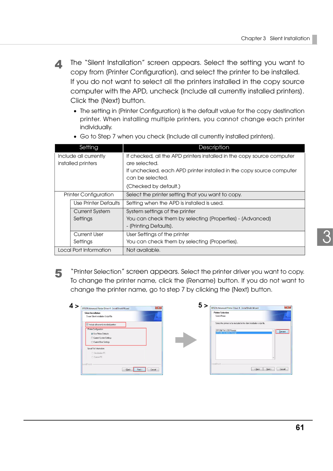 Epson M00002104 install manual Setting Description 