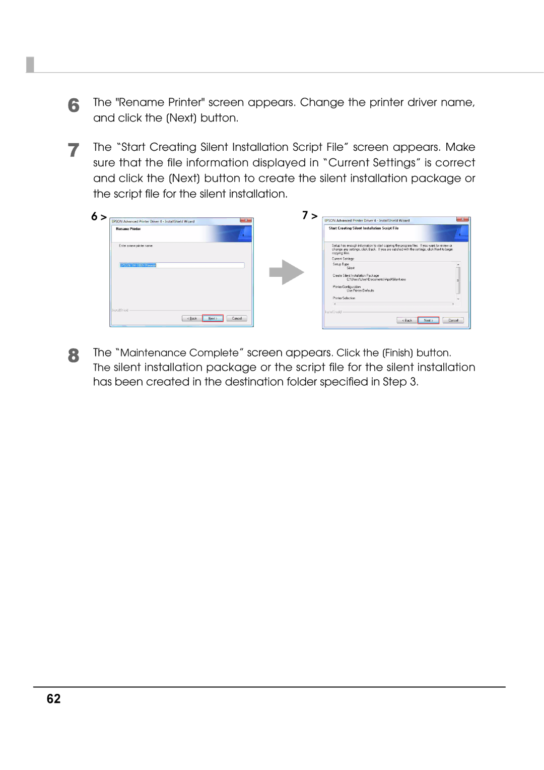 Epson M00002104 install manual Maintenance Complete screen appears. Click the Finish button 