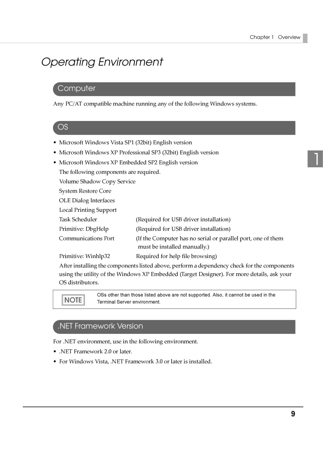 Epson M00002104 install manual Operating Environment, Computer, NET Framework Version 