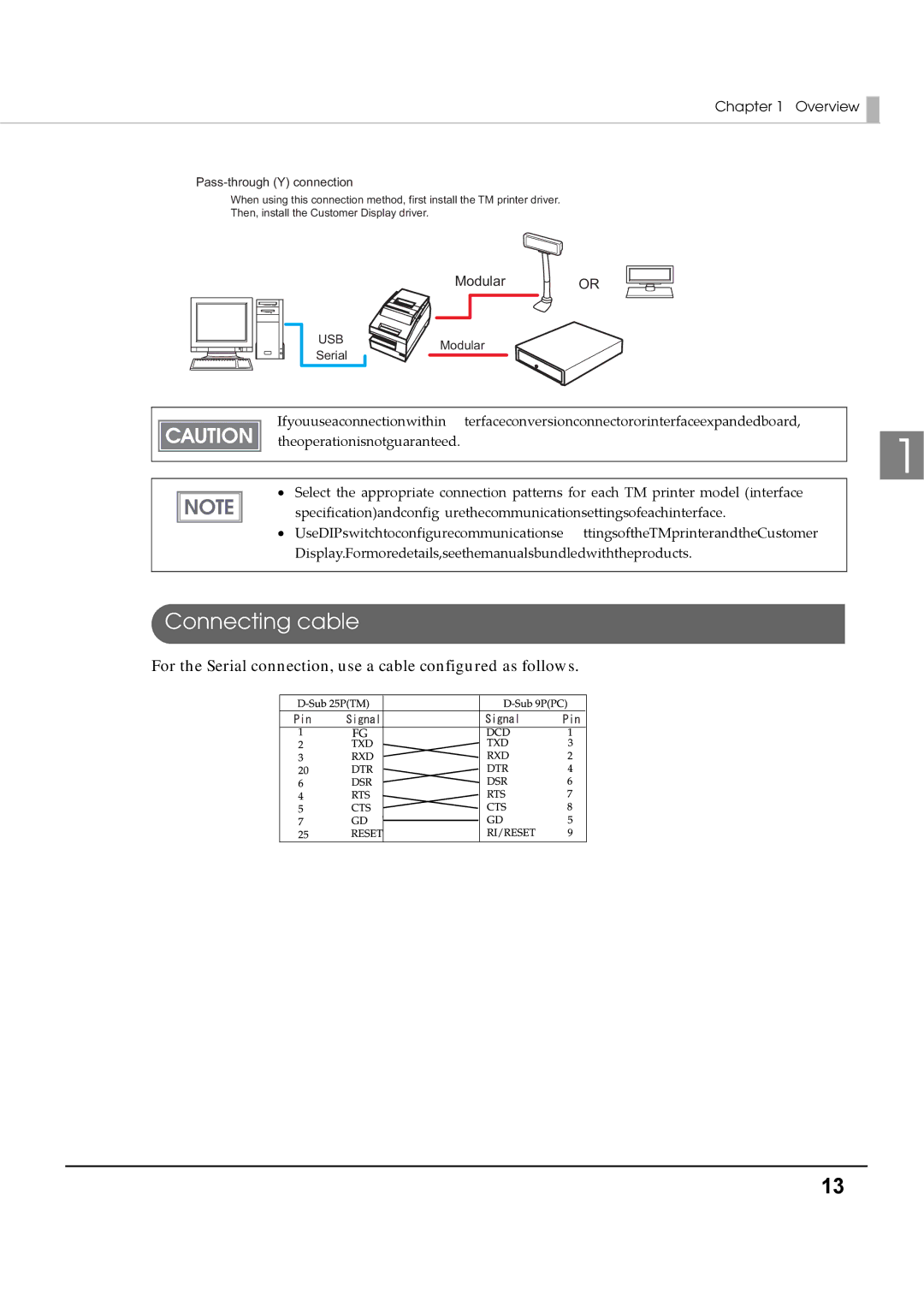 Epson M00002112 install manual Connecting cable, Pass-through Y connection 