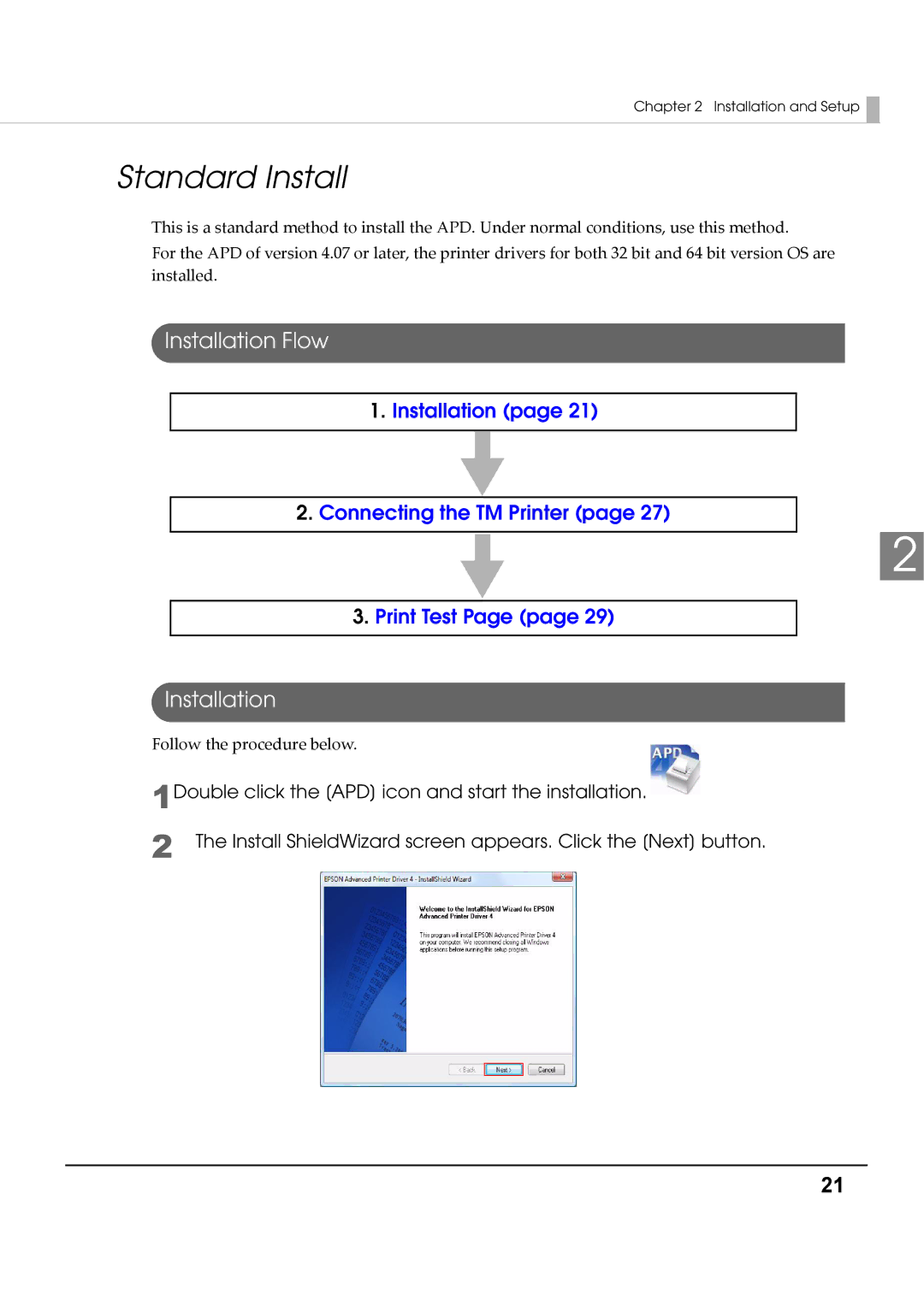 Epson M00002112 install manual Standard Install, Installation Flow 