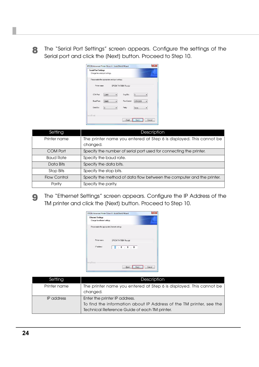 Epson M00002112 install manual Specify the stop bits 