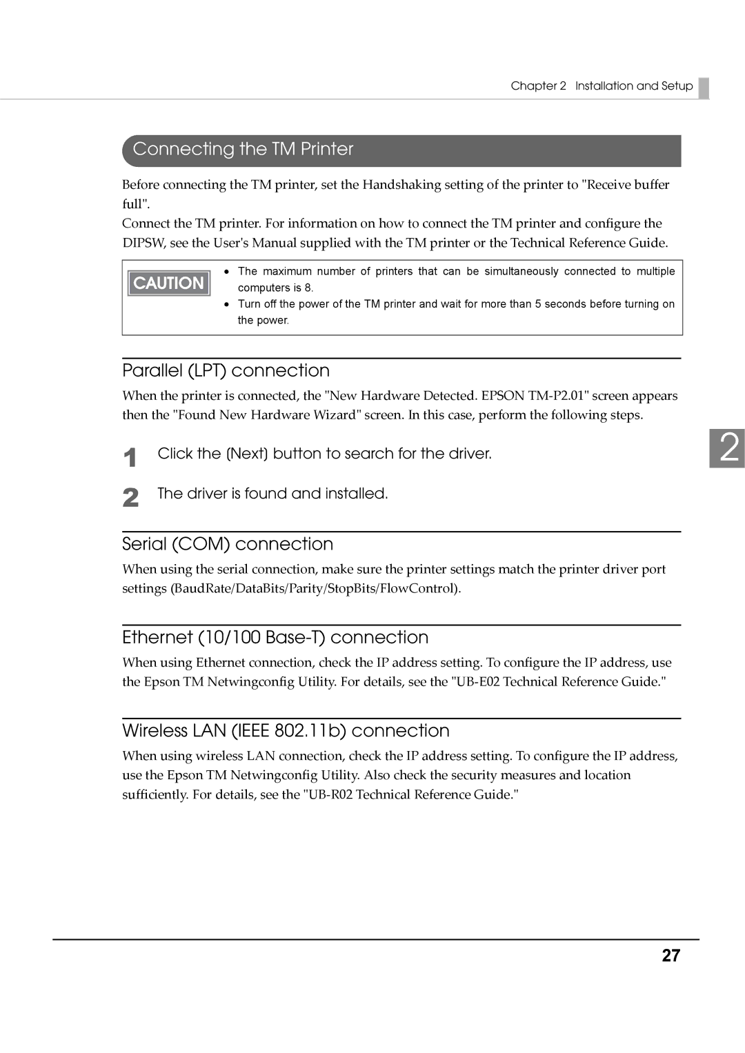 Epson M00002112 install manual Connecting the TM Printer, Parallel LPT connection, Serial COM connection 