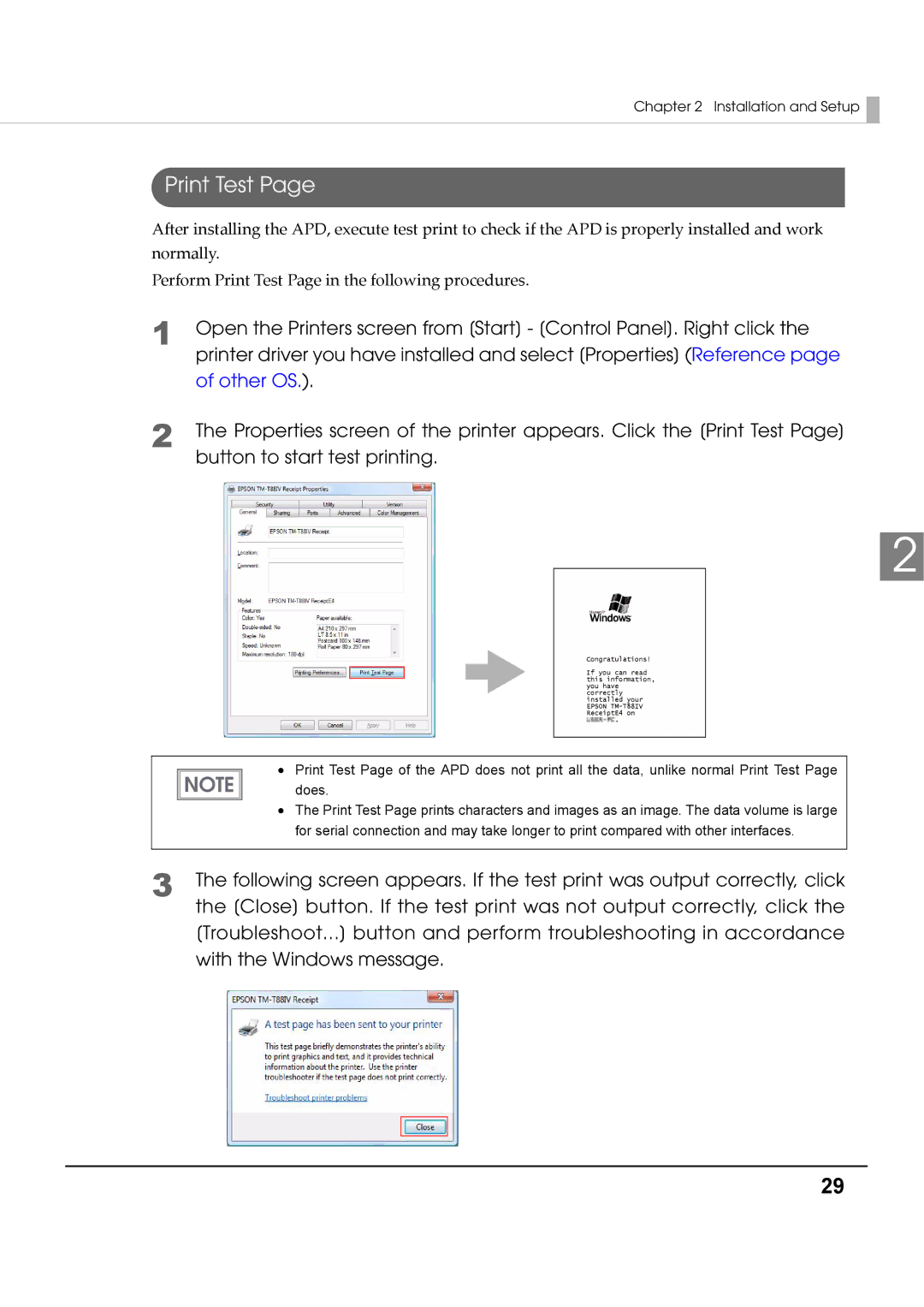 Epson M00002112 install manual Print Test, Other OS 