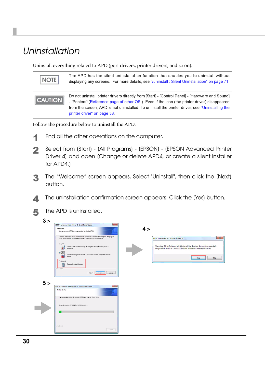 Epson M00002112 install manual Uninstallation 