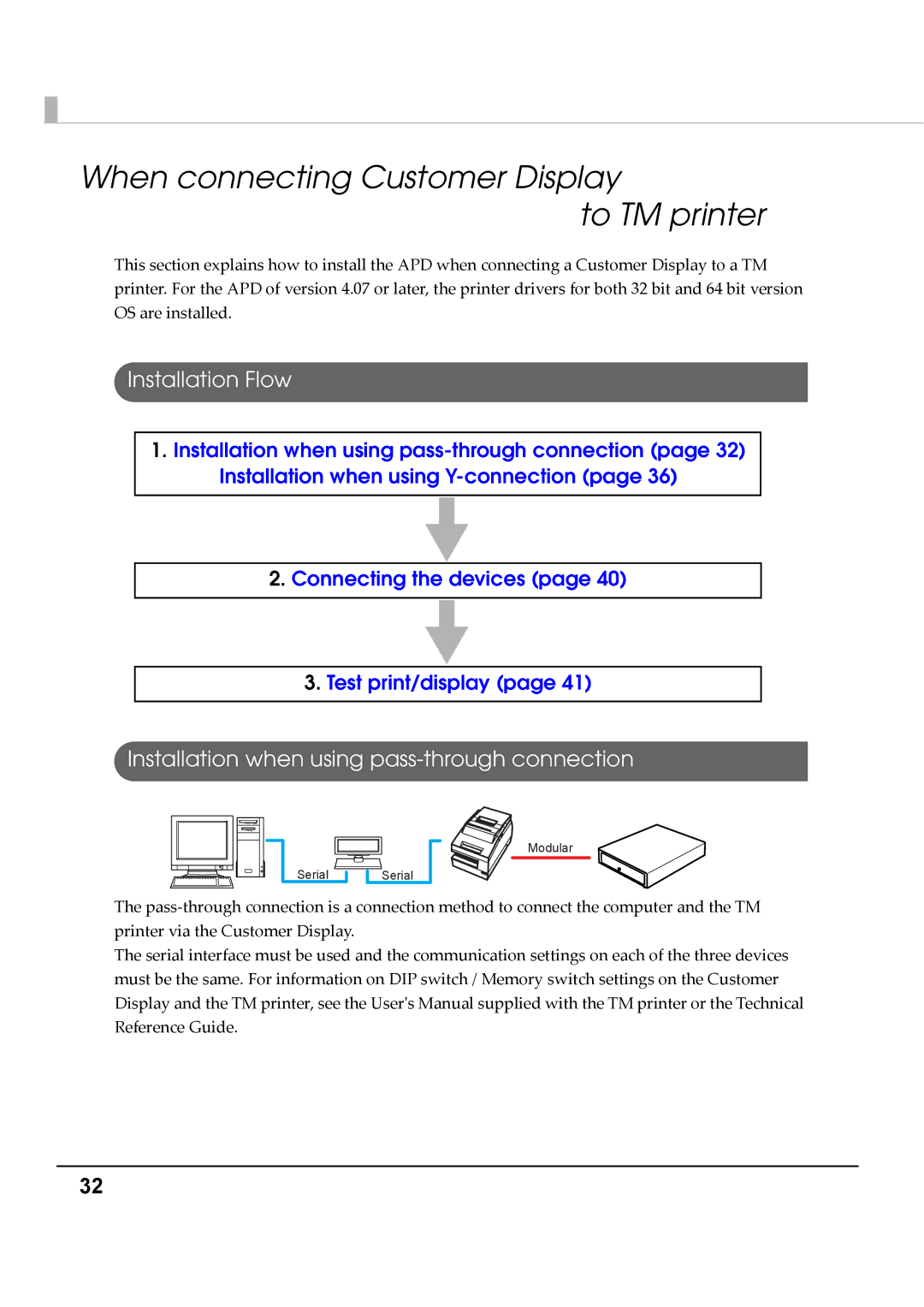 Epson M00002112 When connecting Customer Display To TM printer, Installation when using pass-through connection 