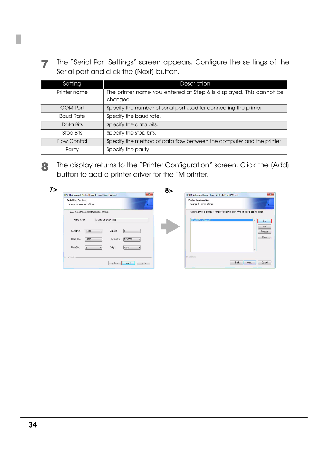 Epson M00002112 install manual Specify the stop bits 