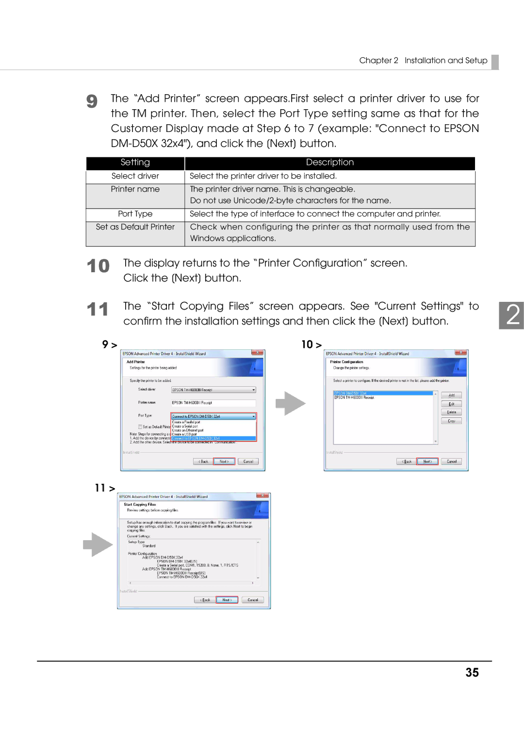 Epson M00002112 install manual Setting Description 