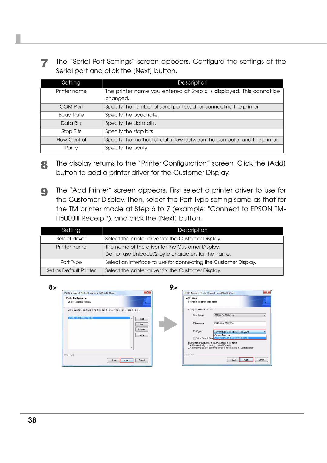 Epson M00002112 install manual Specify the stop bits 