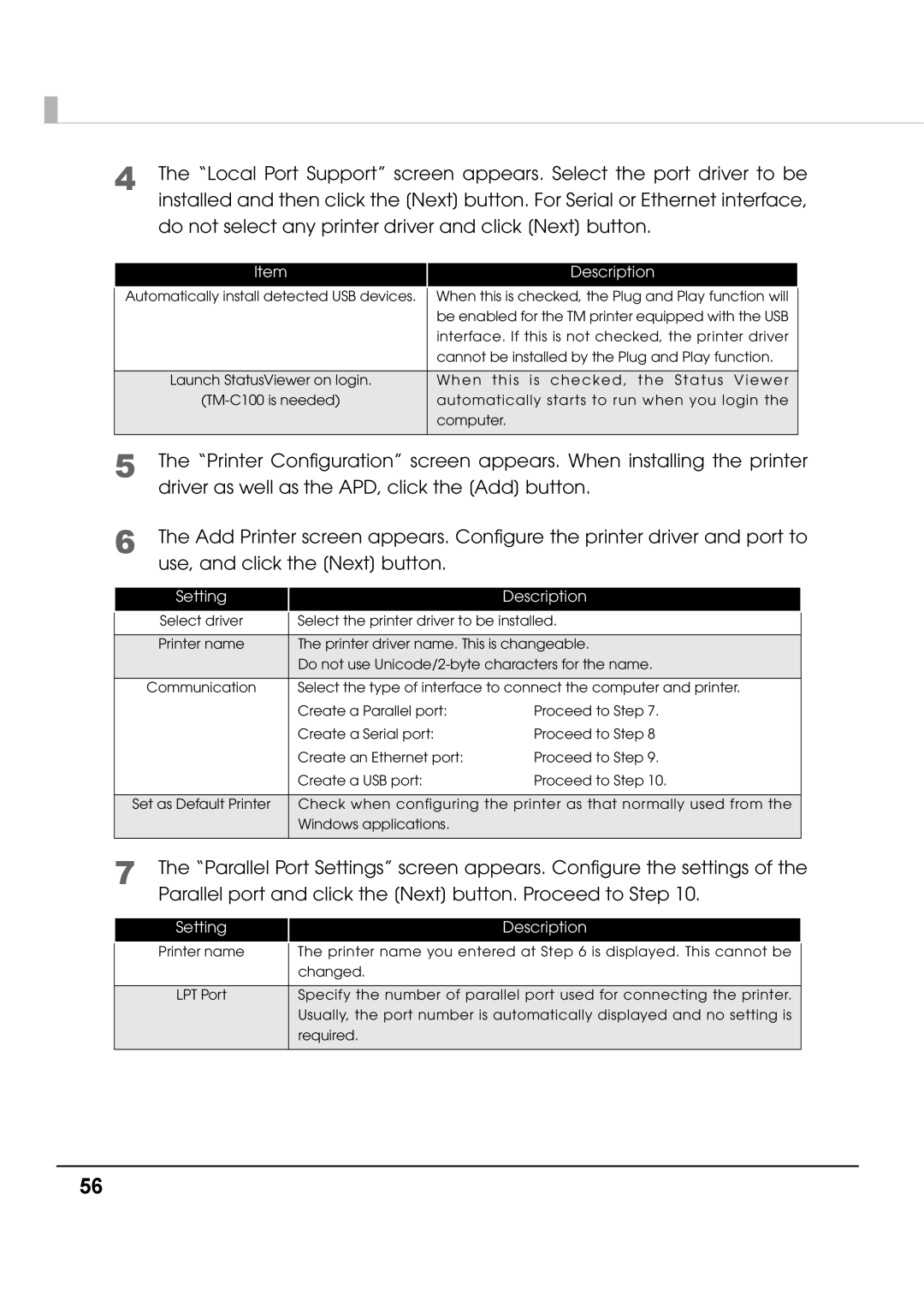 Epson M00002112 install manual Setting Description 