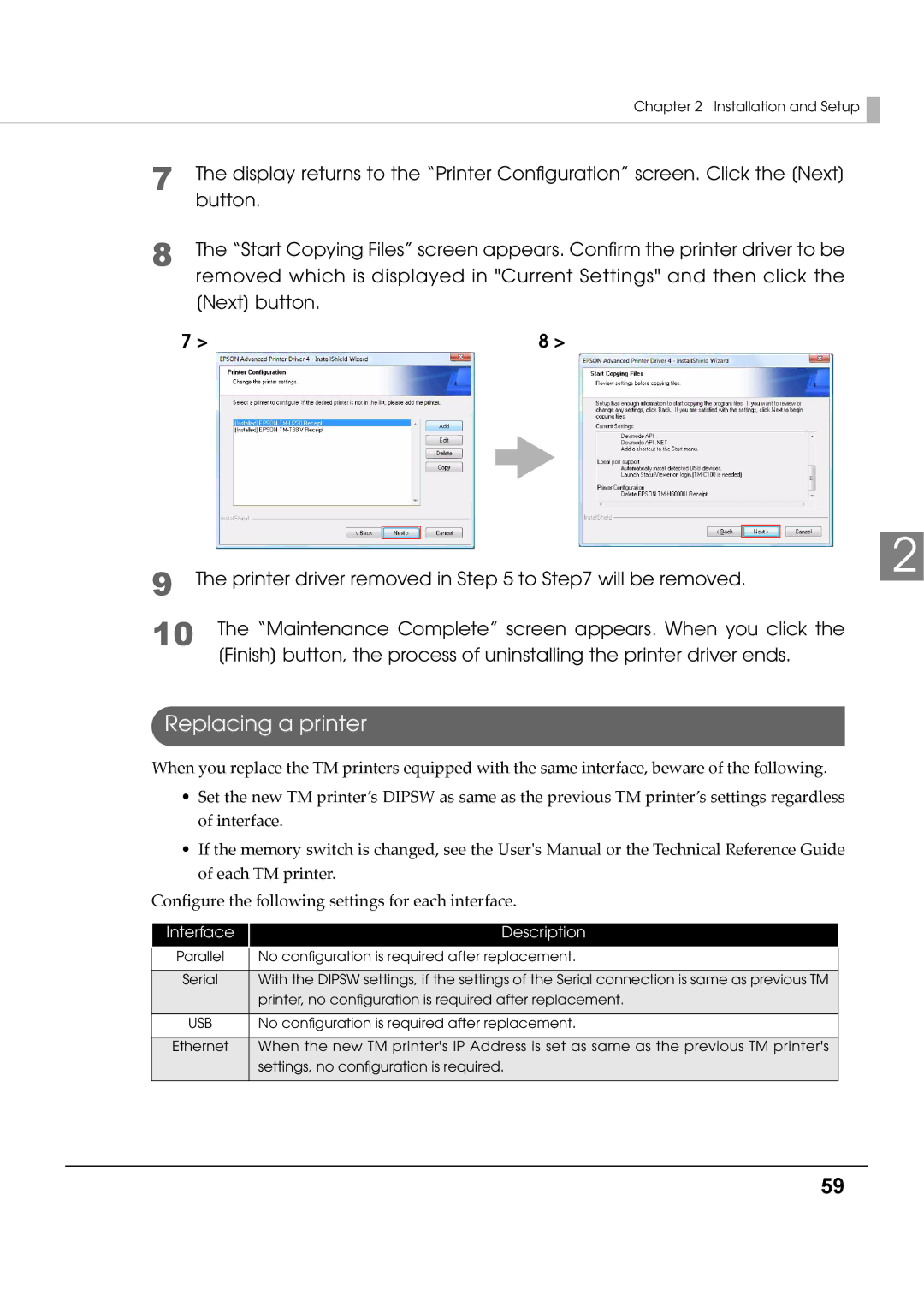 Epson M00002112 install manual Replacing a printer, Interface Description 