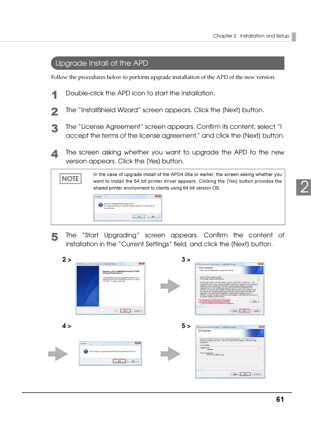 Epson M00002112 install manual Upgrade Install of the APD 